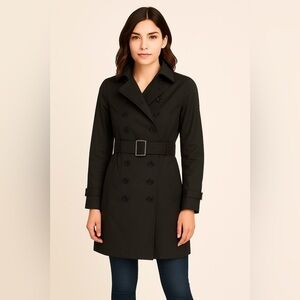 Suzy Shier Black Trench Coat Belted Size Small